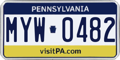 PA license plate MYW0482