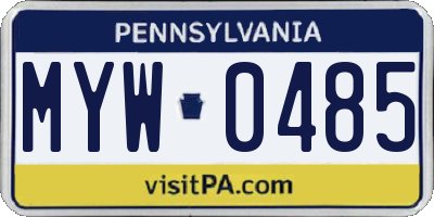 PA license plate MYW0485