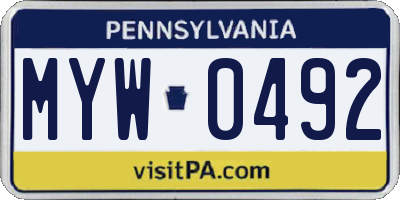 PA license plate MYW0492