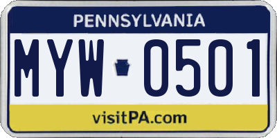 PA license plate MYW0501