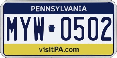 PA license plate MYW0502