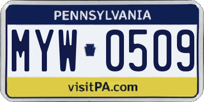 PA license plate MYW0509