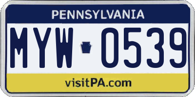 PA license plate MYW0539