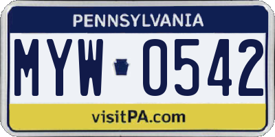 PA license plate MYW0542