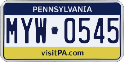 PA license plate MYW0545