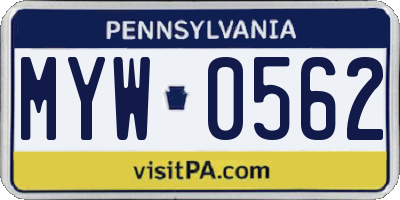 PA license plate MYW0562