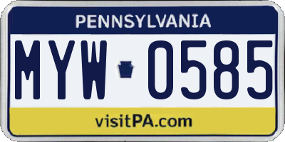 PA license plate MYW0585
