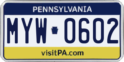 PA license plate MYW0602