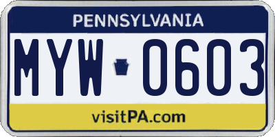 PA license plate MYW0603