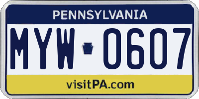 PA license plate MYW0607