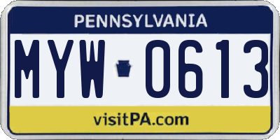 PA license plate MYW0613
