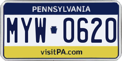 PA license plate MYW0620