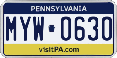 PA license plate MYW0630