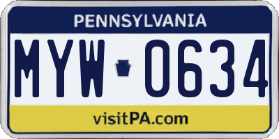 PA license plate MYW0634