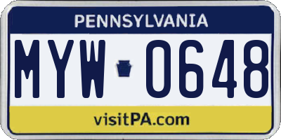 PA license plate MYW0648