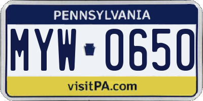 PA license plate MYW0650