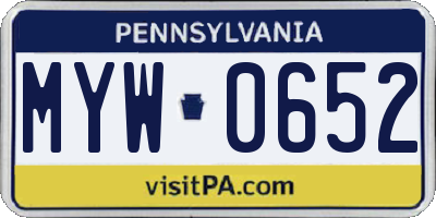 PA license plate MYW0652