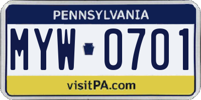 PA license plate MYW0701