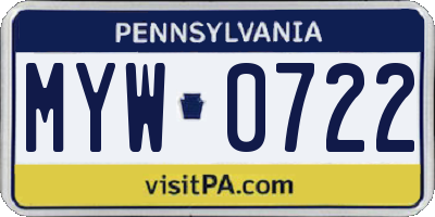 PA license plate MYW0722