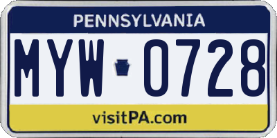 PA license plate MYW0728