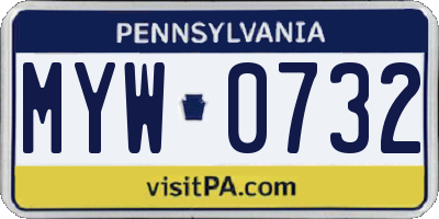 PA license plate MYW0732