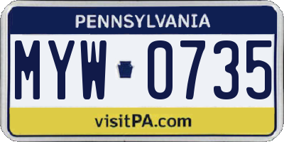 PA license plate MYW0735