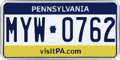 PA license plate MYW0762