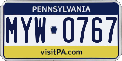 PA license plate MYW0767