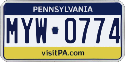 PA license plate MYW0774