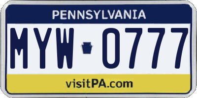 PA license plate MYW0777