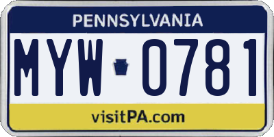 PA license plate MYW0781