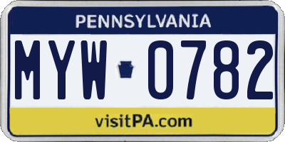 PA license plate MYW0782