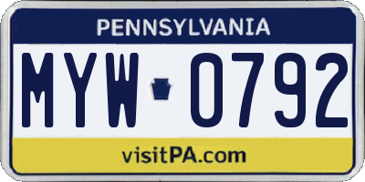 PA license plate MYW0792