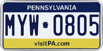 PA license plate MYW0805