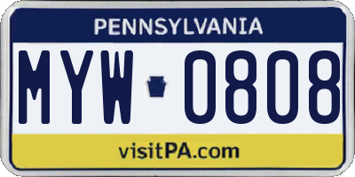 PA license plate MYW0808