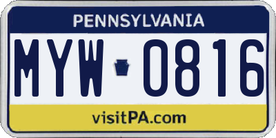 PA license plate MYW0816