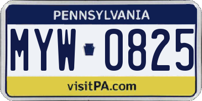 PA license plate MYW0825