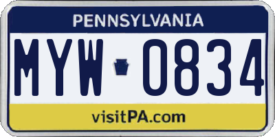 PA license plate MYW0834