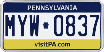PA license plate MYW0837