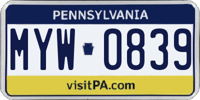PA license plate MYW0839