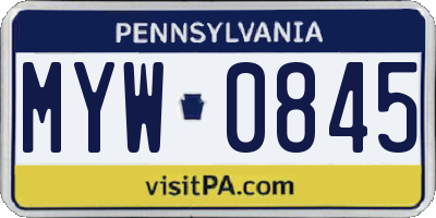 PA license plate MYW0845