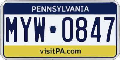 PA license plate MYW0847