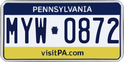PA license plate MYW0872