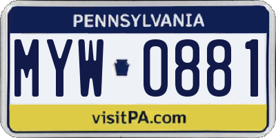 PA license plate MYW0881