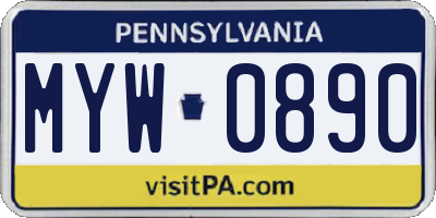 PA license plate MYW0890