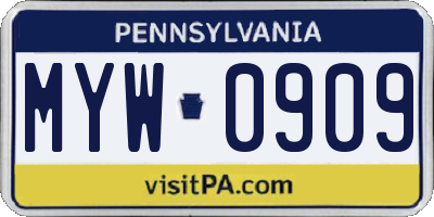 PA license plate MYW0909