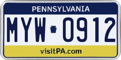 PA license plate MYW0912