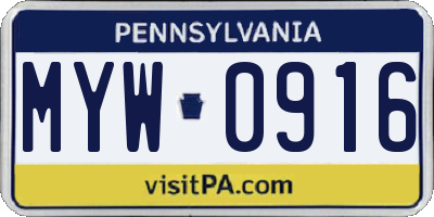 PA license plate MYW0916