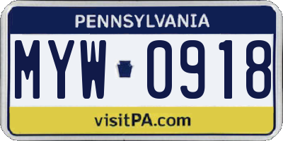 PA license plate MYW0918