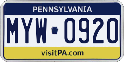 PA license plate MYW0920